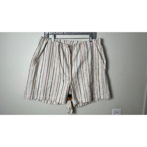 JOHNNY WAS WORKSHOP TEXTURED DRAWSTRING POMPOM BEACH SHORTS XL
